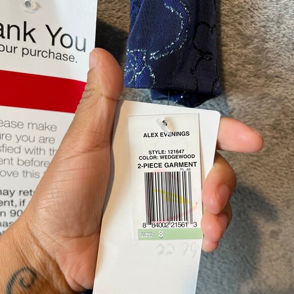 Alex Evenings 2 Piece Dress Set 8 Glitter Sparkle Modest Floral Periwinkle New - Picture 10 of 10